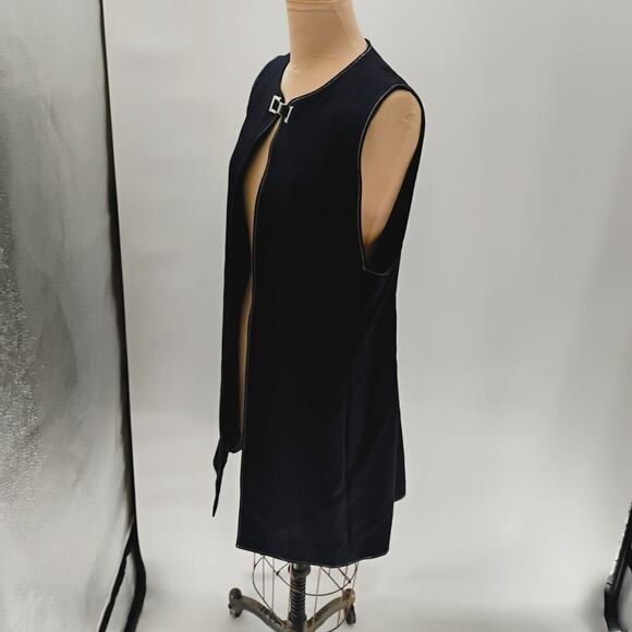 ZARA LONG dark blue vest open clasp contrast stitch long lined vest open front - Picture 6 of 12